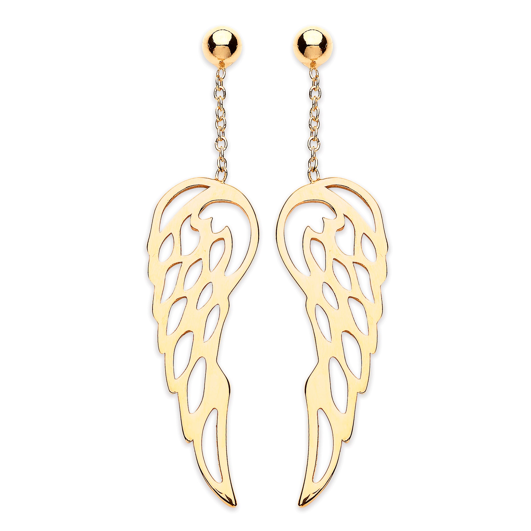 9ct Gold Angel Wings Drop Earrings