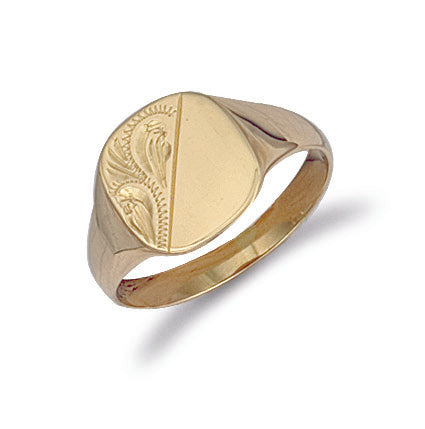9ct Gold Cushion Engraved Signet Ring