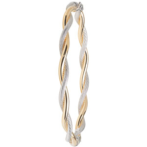  9ct  2 Coloured Gold Rope Design Ladies Bangle