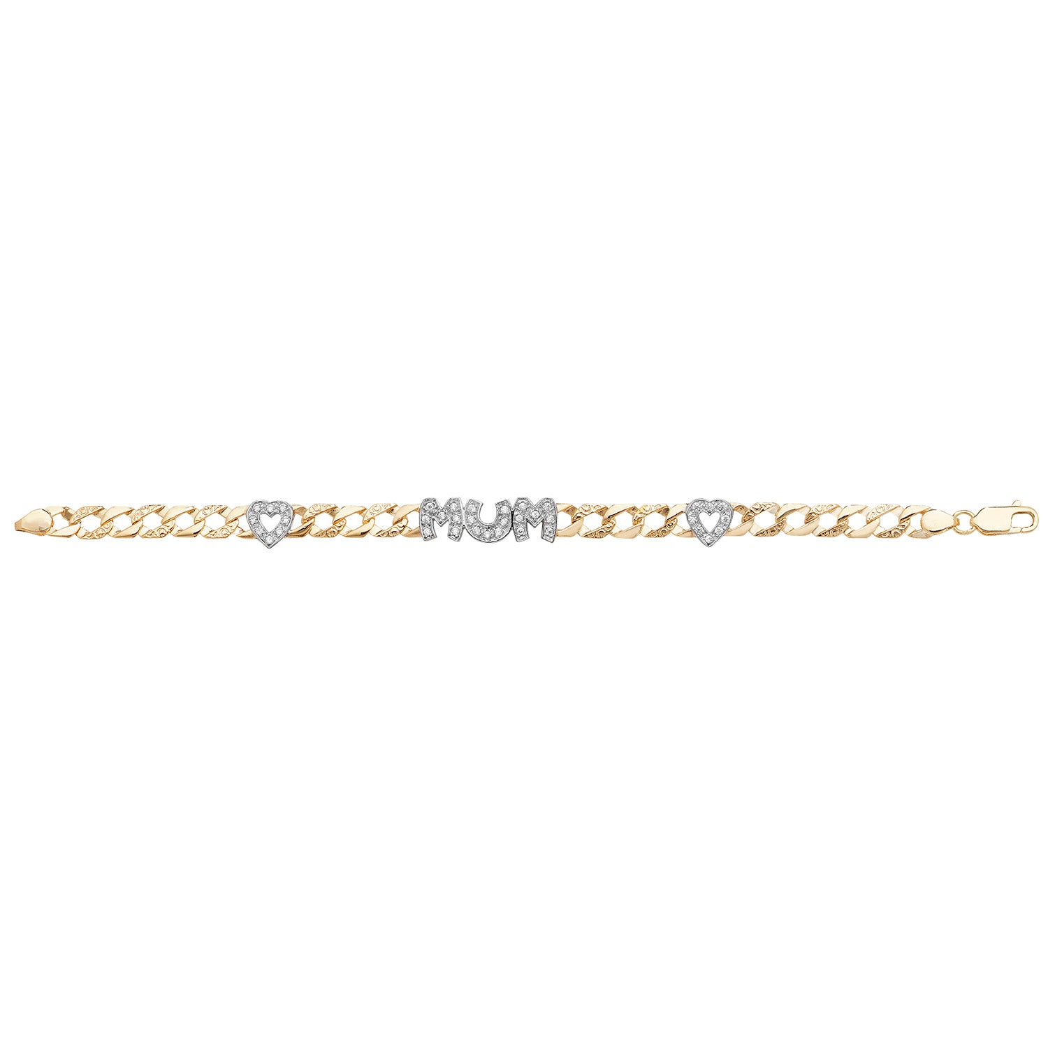 9ct Gold Cubic Zirconia Mum Curb Bracelet
