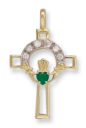 9ct Gold CZ Claddagh Cross