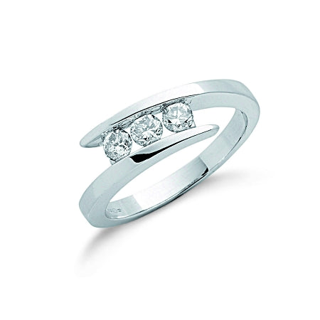 9ct White Gold Diamond Trilogy Ring