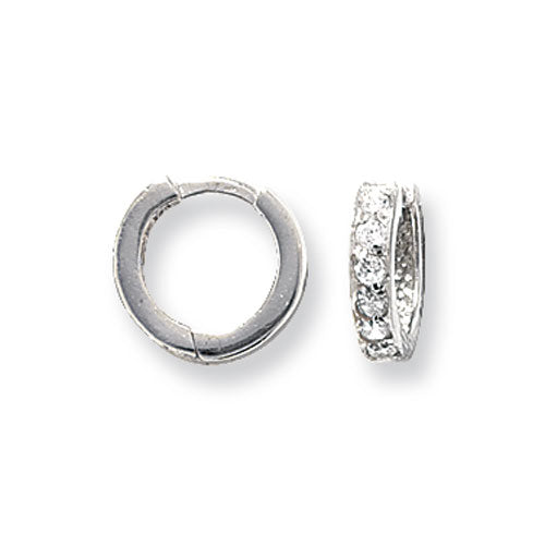 9ct White Gold Hinged Cubic Zirconia Hoop Earrings
