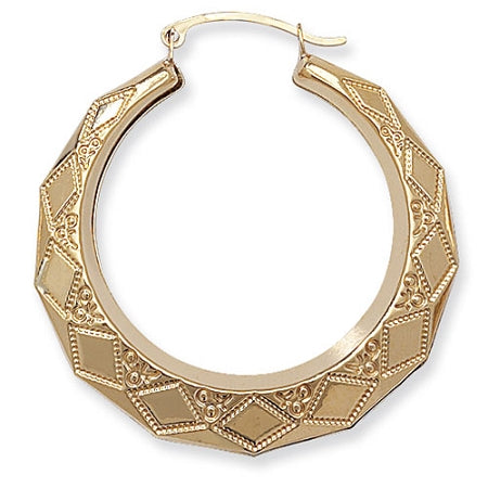 9ct Gold  Patterned Creole  Earrings