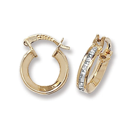 9ct Gold Small Cubic Zirconia Hoop Earrings