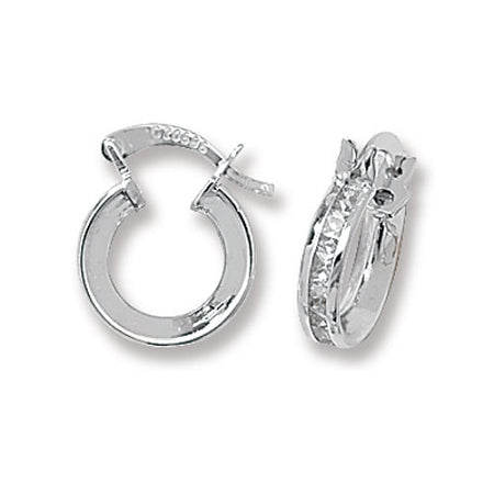 9ct White Gold Small Cubic Zirconia Hoop Earrings