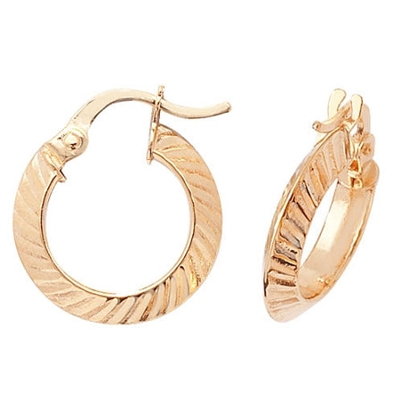 9ct Gold Small Diamond Cut Hoop Earrings