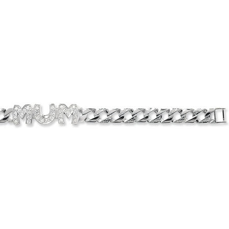 Sterling Silver Large Cubic Zirconia 'MUM'  Bracelet