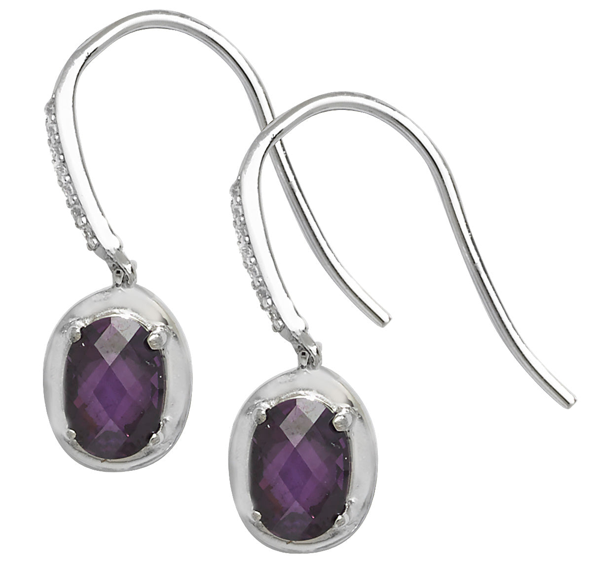 Sterling Silver Amethyst And Cubic Zirconia Drop Earrings