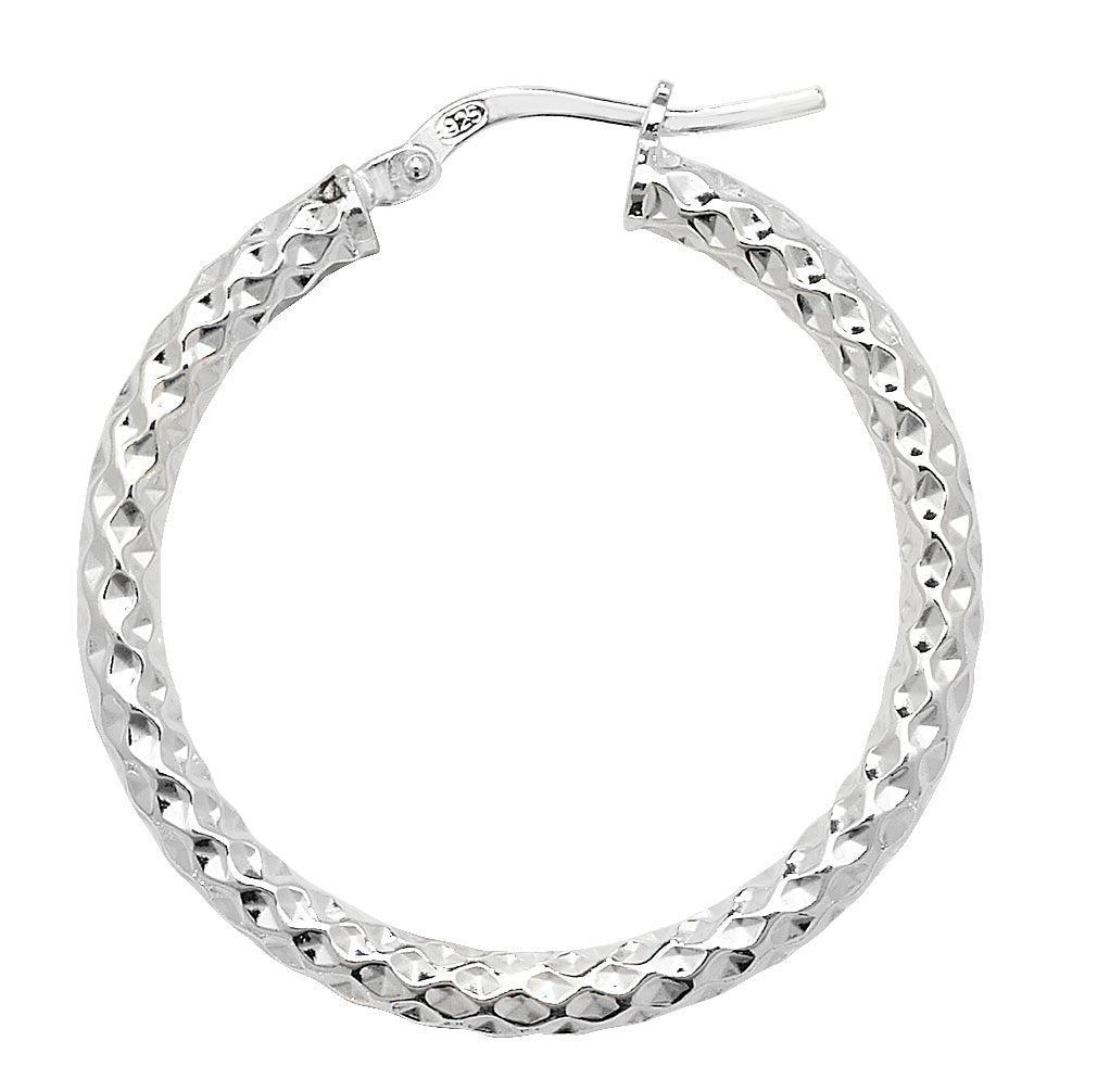 Sterling Silver Patterned Hoop Earrings