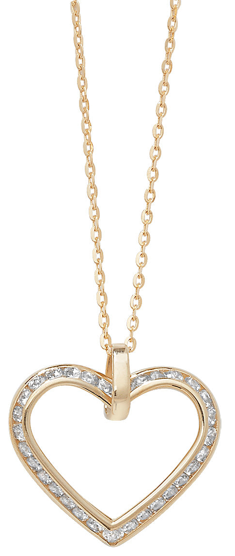 9ct Gold Cubic Zirconia Heart Pendant On Chain