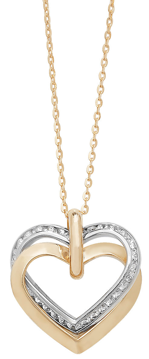 9ct Gold Cubic Zirconia Heart Pendant On Chain