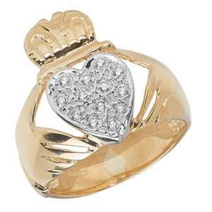 9ct Gold Gents CZ Claddagh Ring