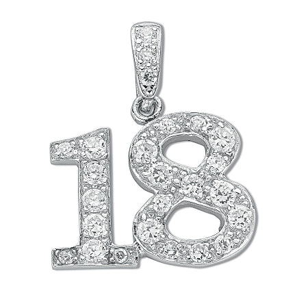 Sterling Silver '18' Pendant With Cubic Zirconia's