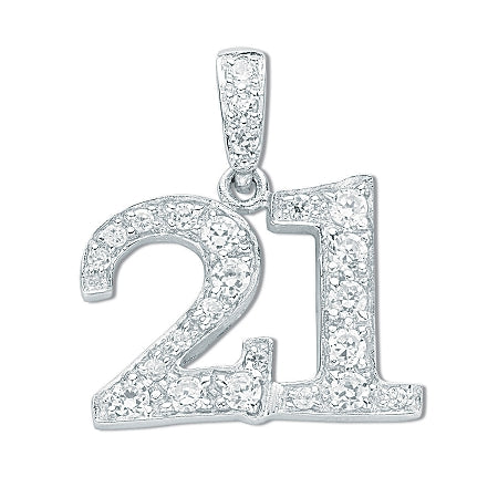 Sterling Silver '21' Pendant With Cubic Zirconia's