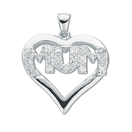 Sterling Silver  Cubic Zirconia Heart Mum Pendant