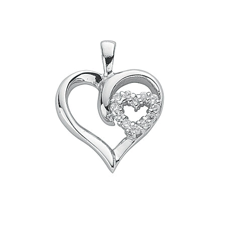 Sterling Silver Heart Pendant With Cubic Zirconia's