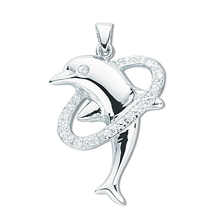 Sterling Silver Cubic Zirconia Dolphin Pendant