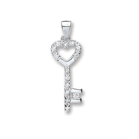 Sterling Silver Small Key With Cubic Zirconia's
