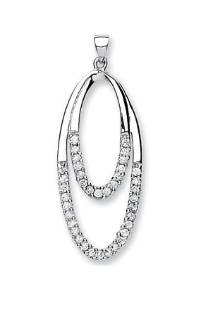 Sterling Silver Cubic Zirconia Oval Pendant